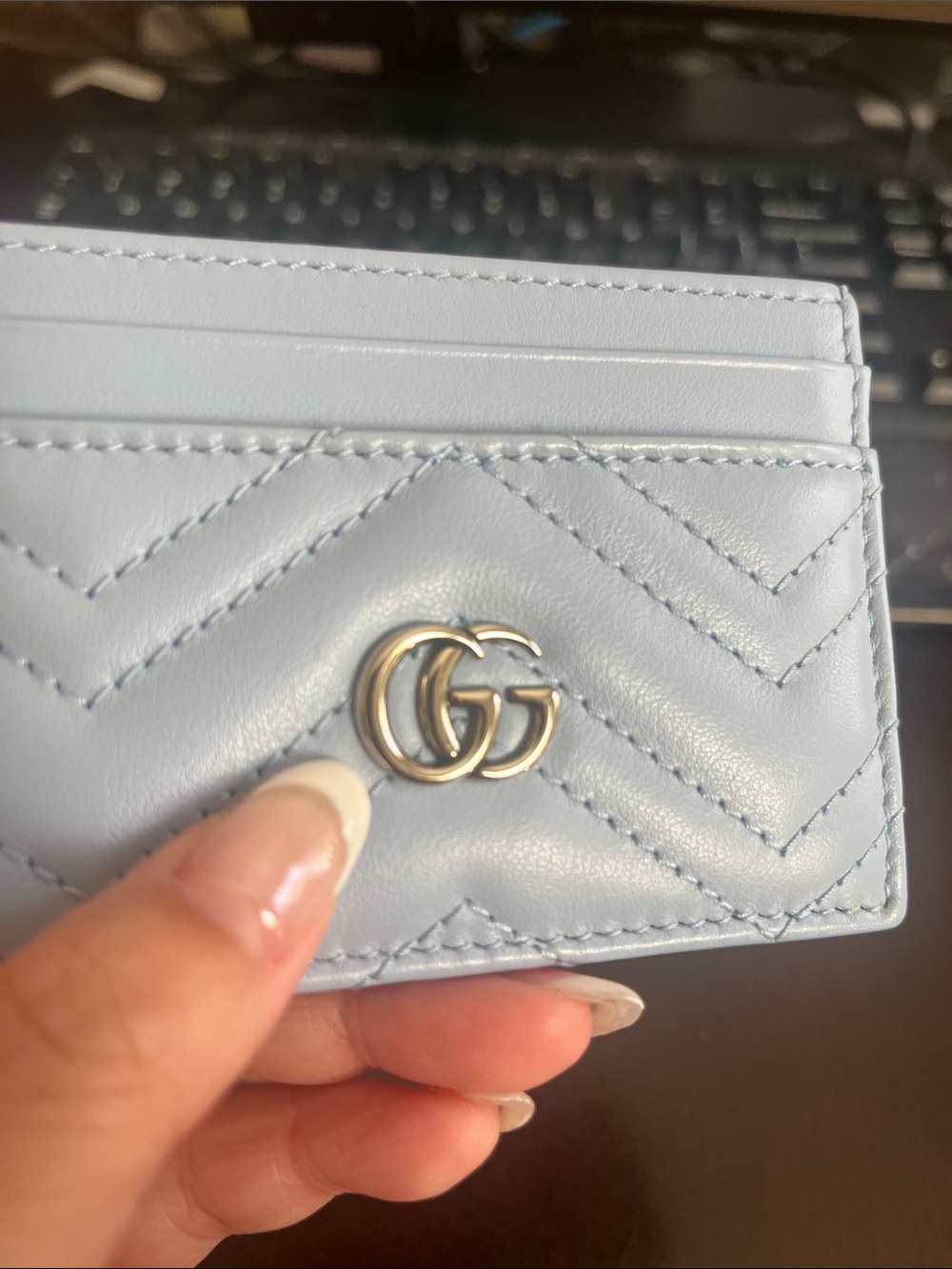Gucci Baby Blue Quilted GG Marmont Card Holder - Picture 6 of 6